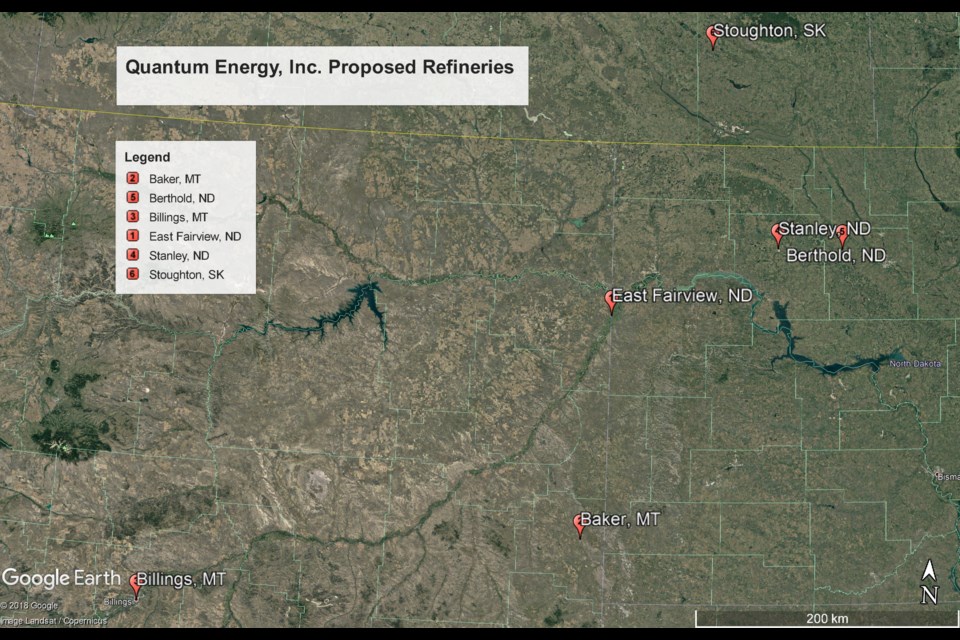 Quantum Energy, Inc. has proposed refineries at six locations. To date, ground has not been broken on one.