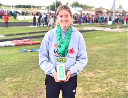 Savannah Sutherland of Borden with the gold medals won at provincial track and field June 1 and 2.