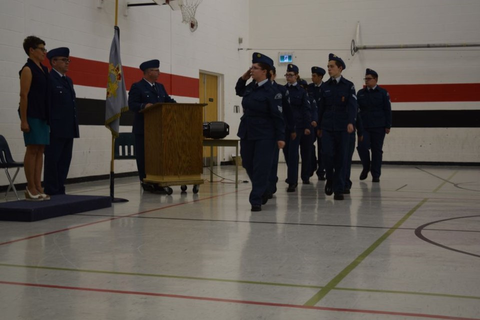 The Canora air cadets marched past the viewing stand occupied by Lorri Dennis, reviewing officer during the annual ceremonial review (ACR) on May 30.