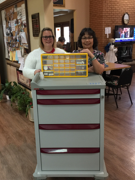 The Preeceville and Sturgis Care Home received a donation of a new medicine cart from Paul’s Drug Store in Preeceville on May 26. From left, were Shannon Nelson and Susan Vewchar, resident care manager.