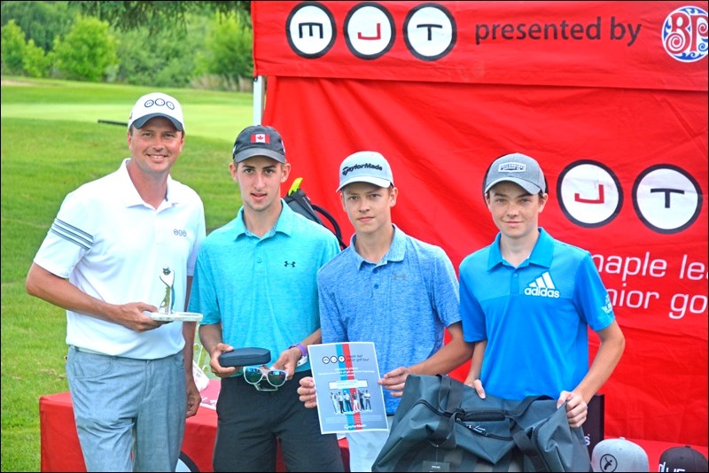 Pictured is Jeff Chambers of Jeff Chambers Golf Academy, Colby Friedrich of Battleford, Chase Gedak of Estevan and Cole Jenkins of Prince Albert. Photos by Josh Greschner