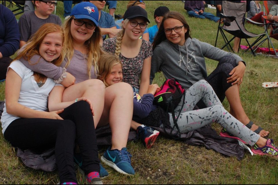 Having fun on the hill, from left, were: Mollie Jaeb, Kylie Babiuk, Layla Jaeb, Shanae Olson and Brynn Babiuk.