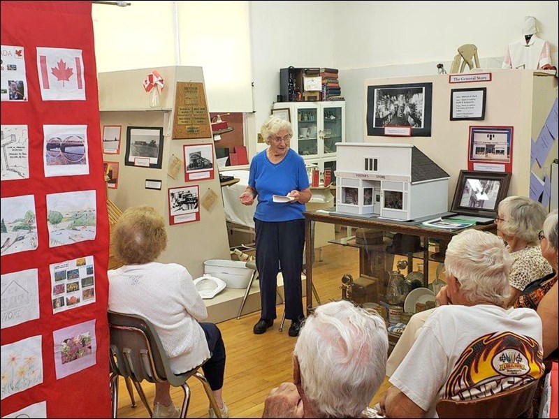 Helen Gerster talking about history of hospitals and nursing in Borden at Museum on August 11th