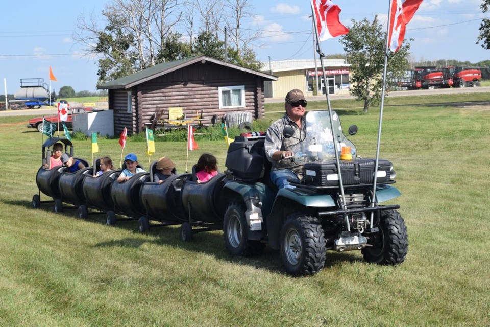 Louie Zawislak of Mikado provided barrel train rides for the kids throughout Ag Days in Canora.