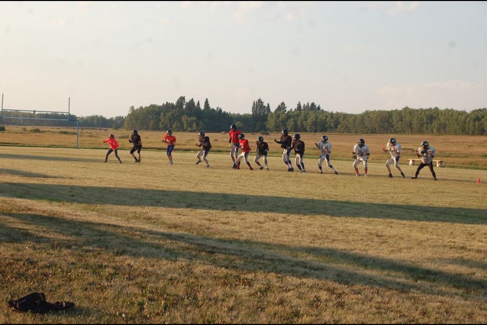 The Preeceville Panthers High School football team members were tested on their agility by fitness coach Kim Moekerk on August 30.