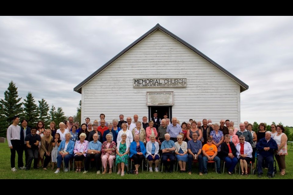 After the service at the old Mission Church two miles north of Norquay on August 12, the congregation gathered outside the church.
