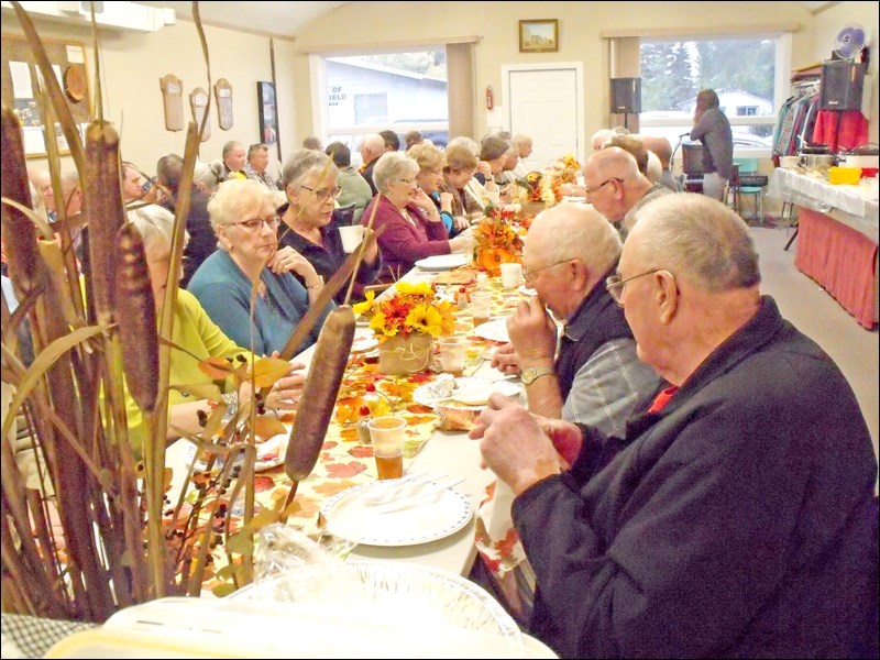 Borden and Radisson seniors’ club members enjoying supper at Maymont Sept. 13, where the tables were decorated with fall colors for the occasion. Photos by Lorraine Olinyk