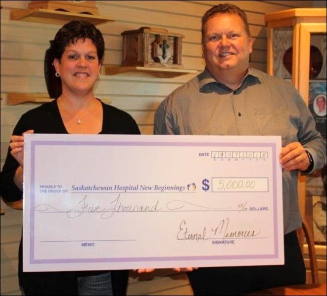 New Beginnings — Eternal Memories Funeral Service and Crematorium of North Battleford has contributed $5,000 to the Saskatchewan Hospital New Beginnings Campaign. Adria and Trevor Watts are proud to support purchase of the needed medical equipment and furniture for the new provincial mental health facility nearing completion in the community.