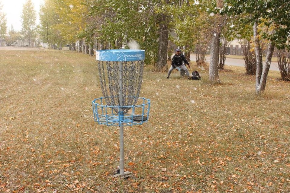 Scenes from the Sas-Kam Open Disc Golf Tournament held September 22 in Kamsack during an early September snowstorm.