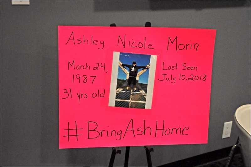 Family members of Ashley Morin gathered for lunch at the Gold Eagle Casino Wednesday, followed by an awareness walk from the RCMP detachment that continued down 102nd Street to Central Park. It marked the 106th day since Ashley Morin, 31, went missing. Photos by John Cairns