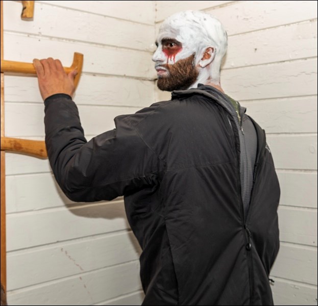 This was  painted on the front of the person lurking in corners, who also had the back of his head painted. Photos by Averil Hall