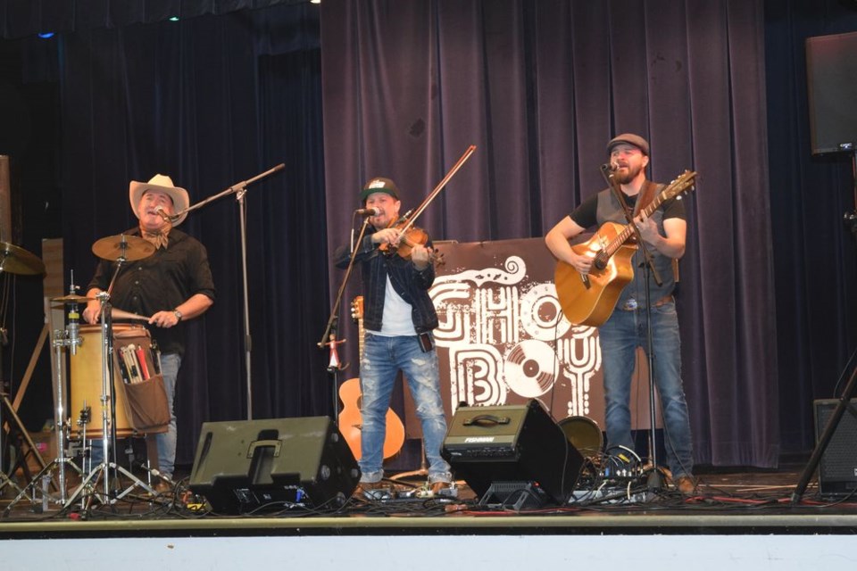 GhostBoy brought its rousing acoustic music and rich three-part harmonies to Canora and performed two concerts at Canora Composite School on October 23. From left, were: Craig Bignell, Denis Dufresne and Aaron Young.