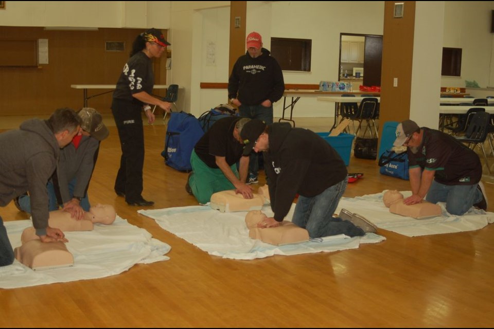 The Preeceville Fire Department learned how to do updated resuscitations during a training seminar on October 27. From left, were: Cliff Prestie, Trevor Bartel, Sherise Fountain (instructor), Jim Ward, Mark Bourassa (instructor), Nathan Draper and Darin Newton.
