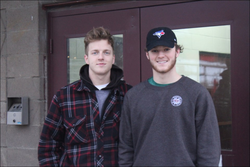 Bombers Nate Hooper and Brandson Hein have started their own side business in Flin Flon this winter. The two have teamed up to create H&H Snow Removal. - PHOTO BY ERIC WESTHAVER