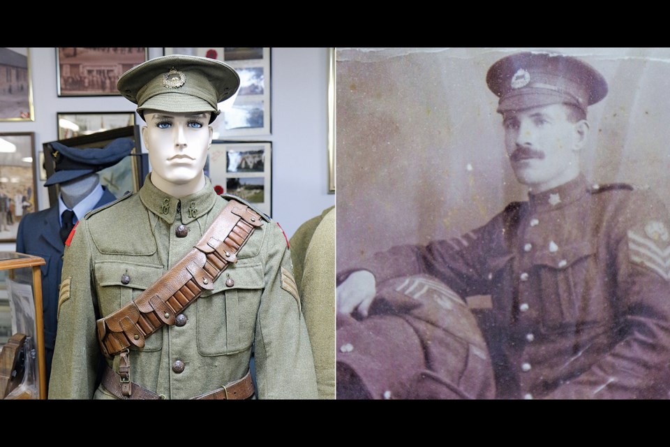 This uniform, left, in the Humboldt Legion’s military museum was worn by William Menzies, right, who was a machine gunner in the First World War.