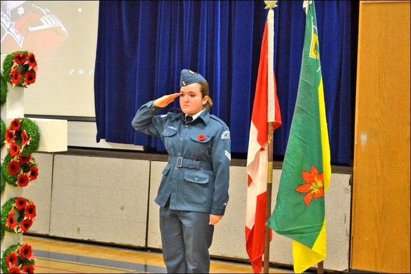 Cadet Ava LaClare stood guard during the Last Post, Minute of Silence and Reveille. Photos submitted by Brenda Pollard
