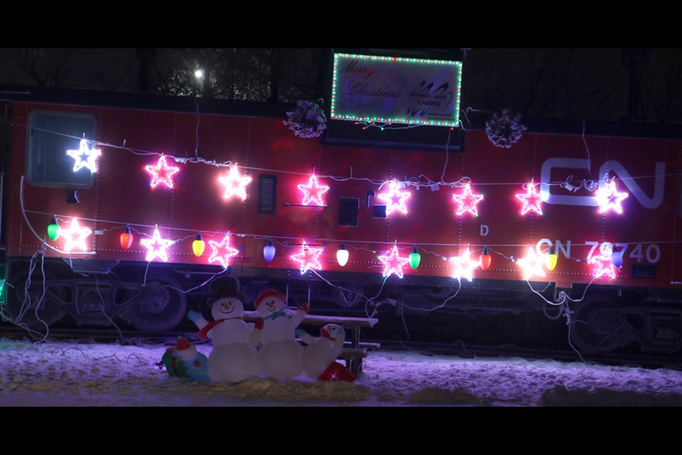 Decorations, lights and extension cords have been stolen at the Humboldt and District Chamber of Commerce's Festival of Lights. In this photo, the Northern Lights Casino's display has 16 stars, each representing somebody lost in the April 6 collision. Photo by Devan C. Tasa