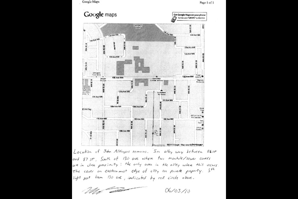 Jurors in the Mark Twitchell murder trial heard the accused handed over this Google map to police directing them to the location of Johnny Altinger’s remains.