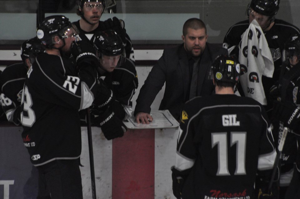 North Stars head coach Brayden Klimosko during a time out in the game versus Kindersley.