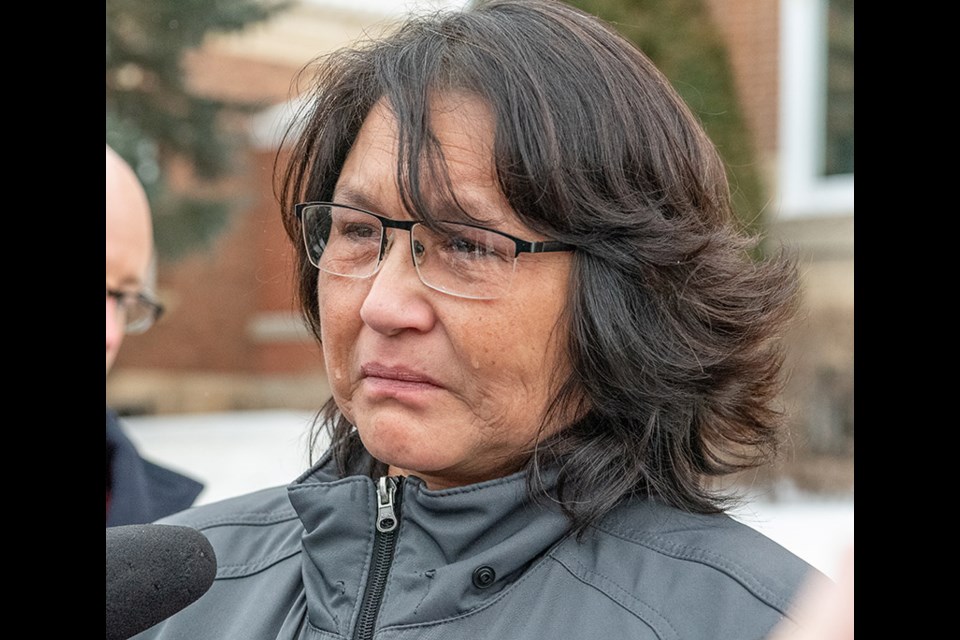 Dorothy Laboucane, mother of Brydon Whitstone, gave an emotional statement to reporters Wednesday.