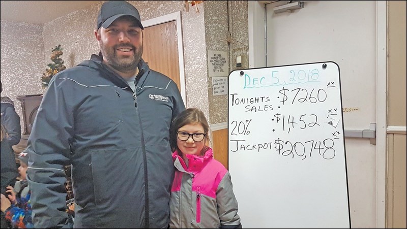 Joey Abrams with his daughter Janessa won $22,200 in the Unity Lions Club “Chase The Ace” fundraiser.