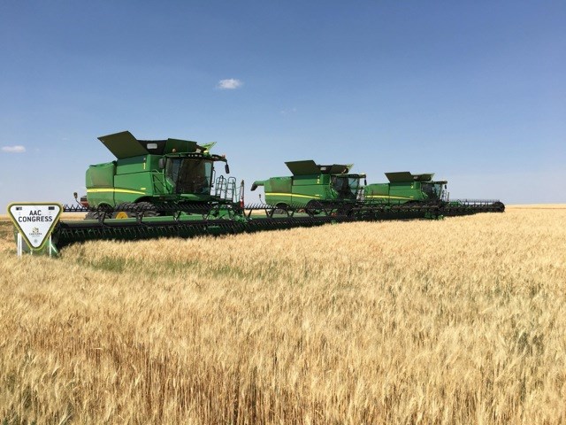 The combines were rolling in southeast Saskatchewan earlier this year through the Bushels for Broken Arrow program. Photo submitted.