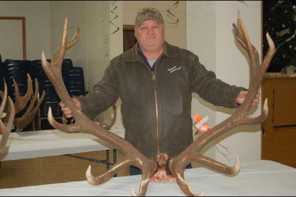 Gordon Townsend brought in a huge set of elk antlers to be measured and displayed at the Preeceville Wildlife antler measuring on January 5.