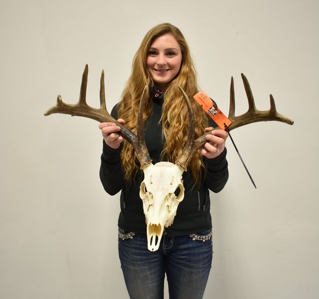 Kassidy Petruk of Rhein held her “really wide” set of white-tailed antlers from an animal she shot on day six of hunting season. “It was a really cold day, and he showed up 10 minutes after I arrived at the trail where I had captured him on game camera footage several times,” she said.