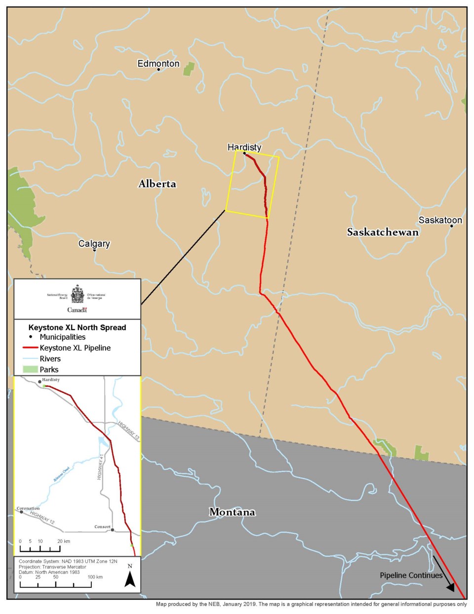 Keystone XL map Hardisty clearing