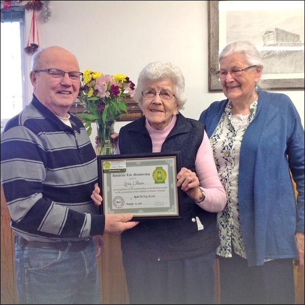 At the December meeting of the Do Drop In in Meota, a lifetime membership was presented to Lorna Pea