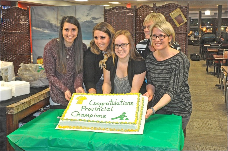 Team Silvernagle - Kara Thevenot, Robyn Silvernagle, Jessie Hunkin, coach Lesley McEwan and Stefanie Lawton - at Friday's send off to the Scotties. Photo by John Cairns