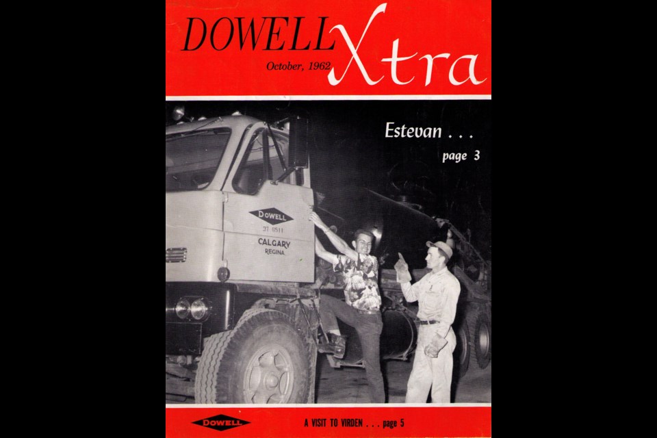 Vern Becker, right, appeared on the front page of Dowell Xtra, a monthly newsletter, in October 1962. The truck was the first diesel cementer in Estevan.