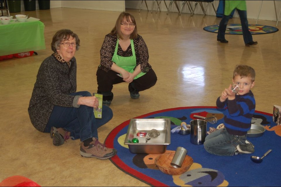 Barb Wagar, left, and her grandson Dawson Serdachny liked the cooking together station at the Children Expo held in Preeceville on March 5. From left, were: Wagar, Serdachny and Kim Gelowitz and Serdachny.