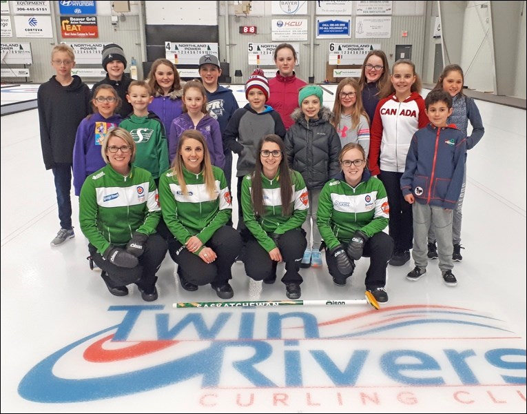 Last Friday, Team Silvernagle was at the Twin Rivers Curling Club spending time with about 18 youth curlers at the club. Afterward, they and about 15 of the curlers went on the ice. Robyn Silvernagle, Stefanie Lawton, Jessie Hunkin and Kara Thevenot were each assigned a number and the kids drew their number from a hat to see which team they were on. They then went out on the ice and after a quick lesson they played a few ends. All in all it was a great evening for everyone involved. Photos submitted