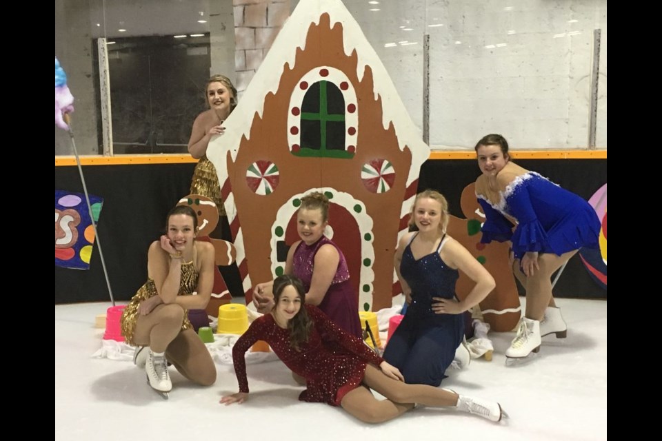 Star Skaters who performed at the Preeceville Figure Skating ice carnival on March 15, from left, were: Angelina Sorgen, Jillian Tonn, Kiera Balyski, Paje Reynolds, Mia Mitchell and Camryn Nelson. The theme of the event was Candy Land, The World of Sweets.