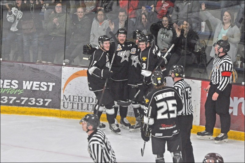 The North Stars react to Quintin Loon-Stewardson’s goal.