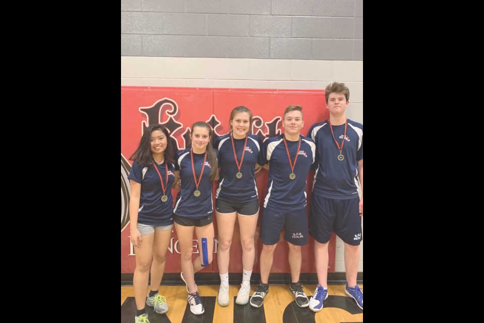 From left, Aizee Palad, Trinity Rooks, Taylor Haux, Jonah Bachorcik and Jordan Gillingham were among the medal winners at a badminton tournament in Oxbow. Photo submitted