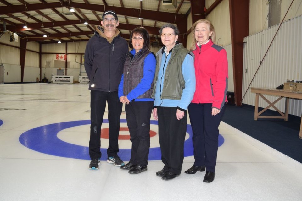 In the Canora Mixed Bonspiel on March 29 and 30, the Perry Pasiechnik rink of Preeceville finished first. From left, were: Pasiechnik (skip), Laura Pasiechnik (third), Minnie Zimmer (second) and Agnes Dubelt (lead.)