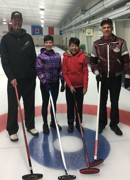 Winners of the A event, from left, were: Kory Bowes (third), Robyn Tataryn (lead), Deb Cottenie (second) and Don Bowes (skip.)