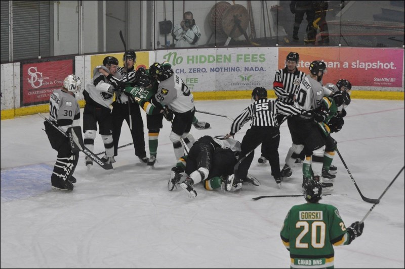 Tensions were high during game four and it spilled onto the ice in this melee involving Garrett Johnson and Ocean Wiesblatt.