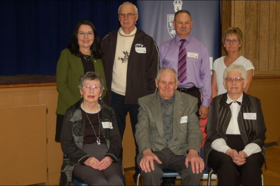 Individuals acknowledged in a special volunteer recognition ceremony in Preeceville on April 25, from left, were: (back row) Cathay Wagantall, MP for Yorkton-Melville; Jake Hort of Endeavour and Rick and Karen Dolezsar of Hudson Bay, and (front) Marcella Shewchuk of Rama, Jack Jaques of Endeavour and Florence Clark of Kelvington.