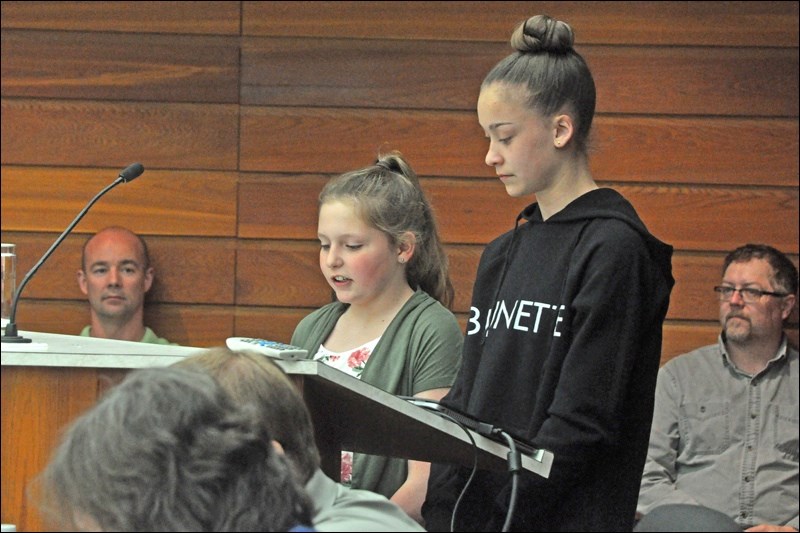Local students Leah Beausoleil and Addyson Nyholt made a presentation to North Battleford city counc
