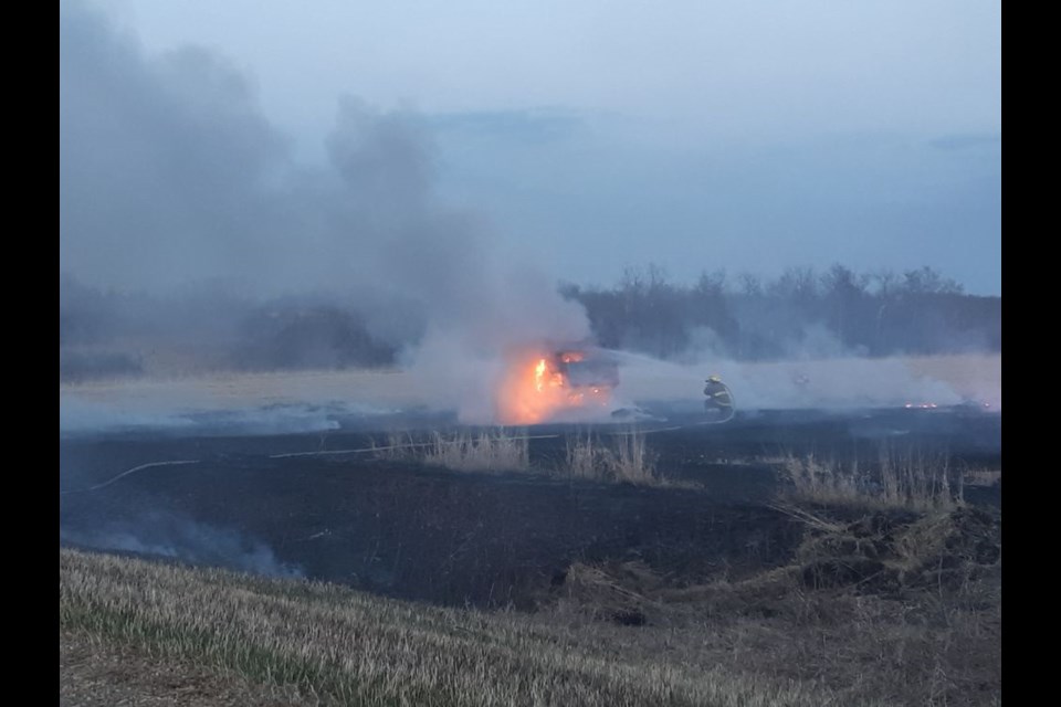 A baler owned by Paul and June Chernoff of Kamsack caught fire in a fields south of Kamsack on May 9.