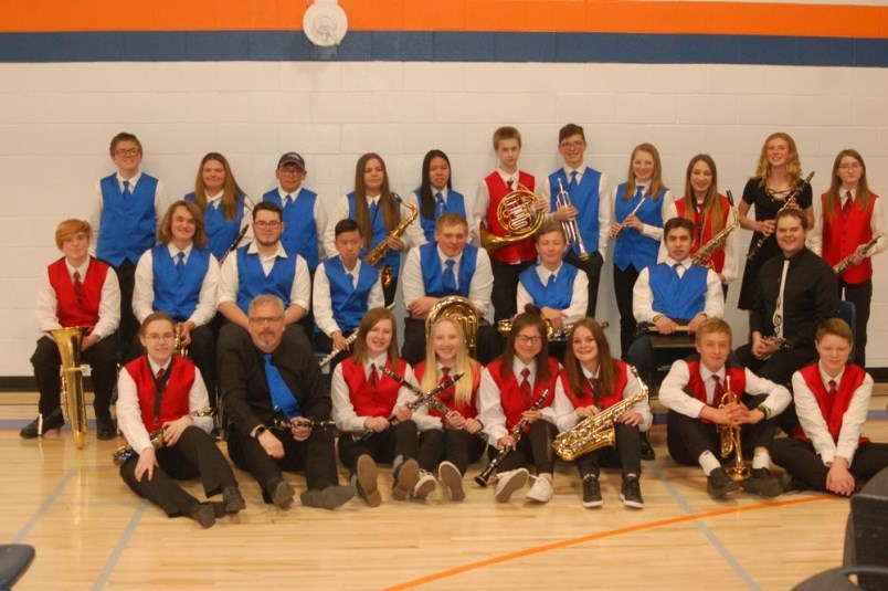 Members of the Parkland Band comprised of students from the senior Good Spirit School Division band and the Kamsack Composite Institute band had the privilege to play alongside members of the Yorkton Community band during the Spring Band concert in Sturgis on April 27.