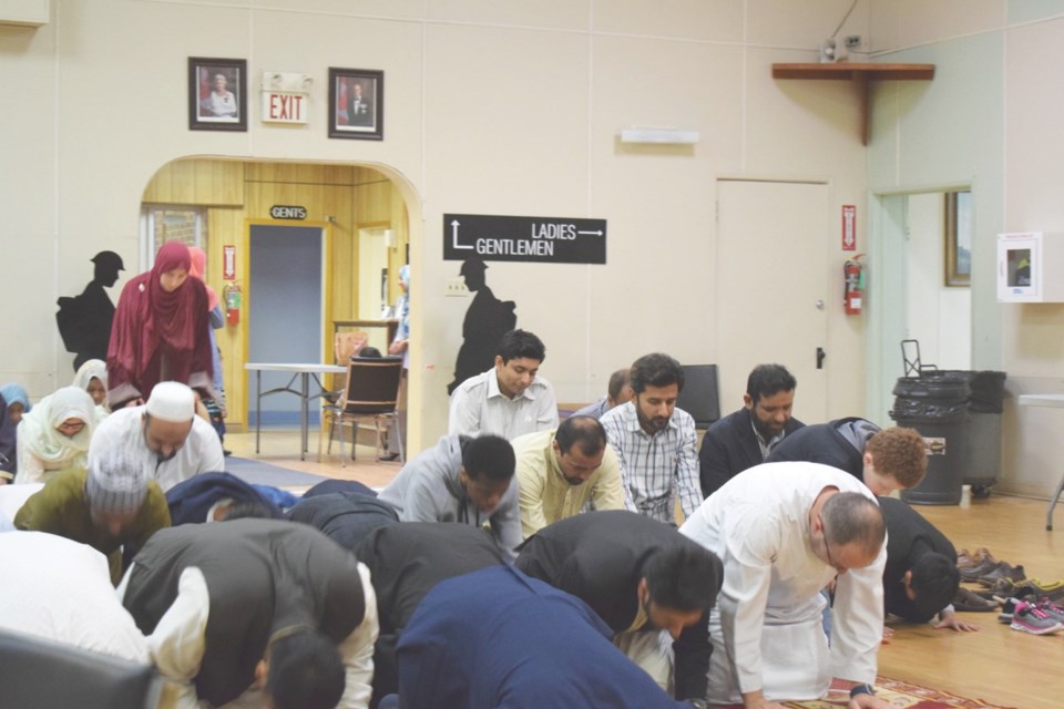 Local Muslims pray during their Ramadan event on May 23 at the Royal Canadian Legion’s Estevan branch.