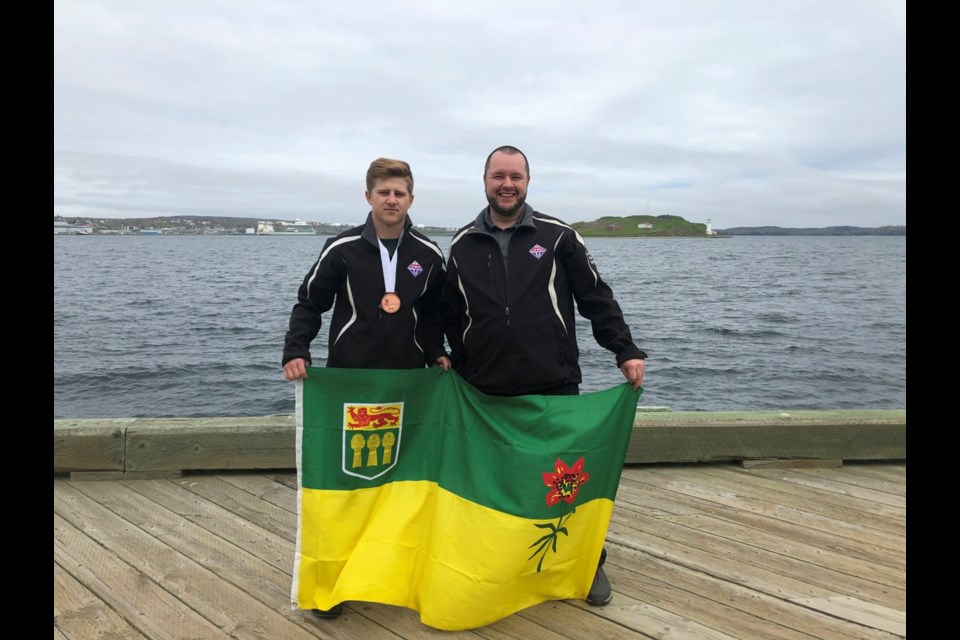 Dalton Schrader, left, with his instructor Mark Kroeker at Skills Canada nationals in Halifax. Photo submitted