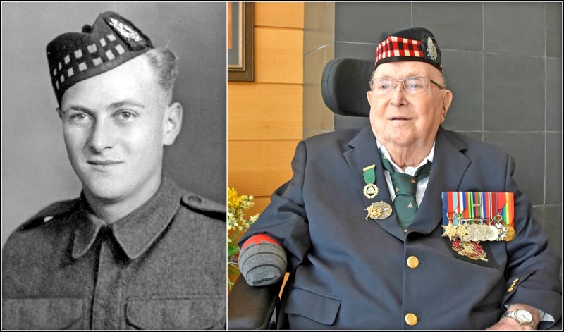 Second World War veteran Allan Bacon in 1941 (left), and today (right), pictured at the Sunnybrook V