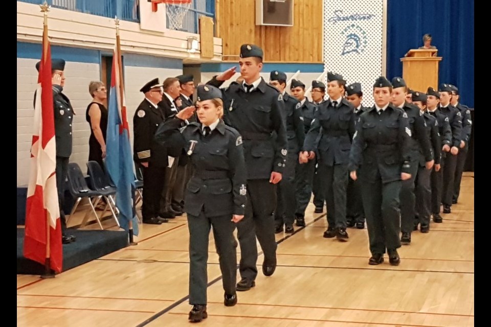 Cadets focus of attention at annual review During their ceremonial review last week, the Kamsack air cadets marched past the viewing stand occupied by Major Tami Marchinko, the reviewing officer.