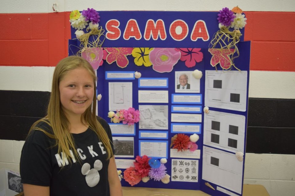 Canora Composite School (CCS) Grades 6 and 7 students hosted the International Bazaar at the school auditorium on June 12. The beautiful and colourful country of Samoa held a fascination for Callie Sznerch, Grade 7.