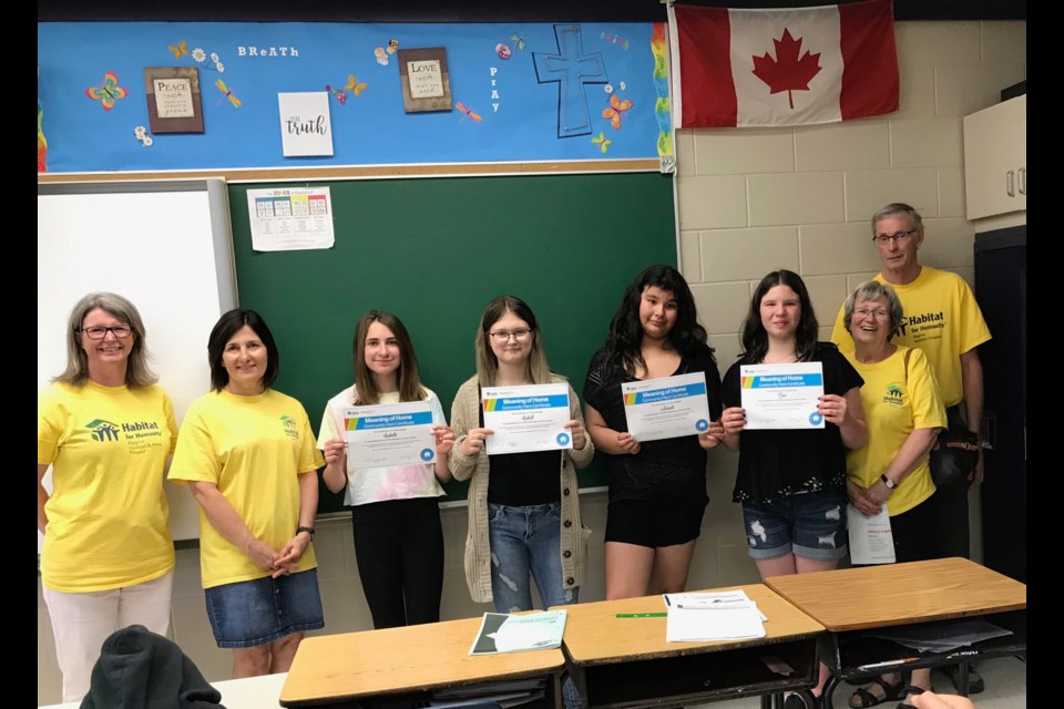 St. Marys School - Habitat representatives from left; Sylvia Henheffer, Jeannine Boelcher, Gayle Webster, and Gary Hutton. Student names not included by teacher request.